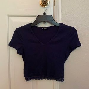 Small-Shein navy blue crop top short sleeve